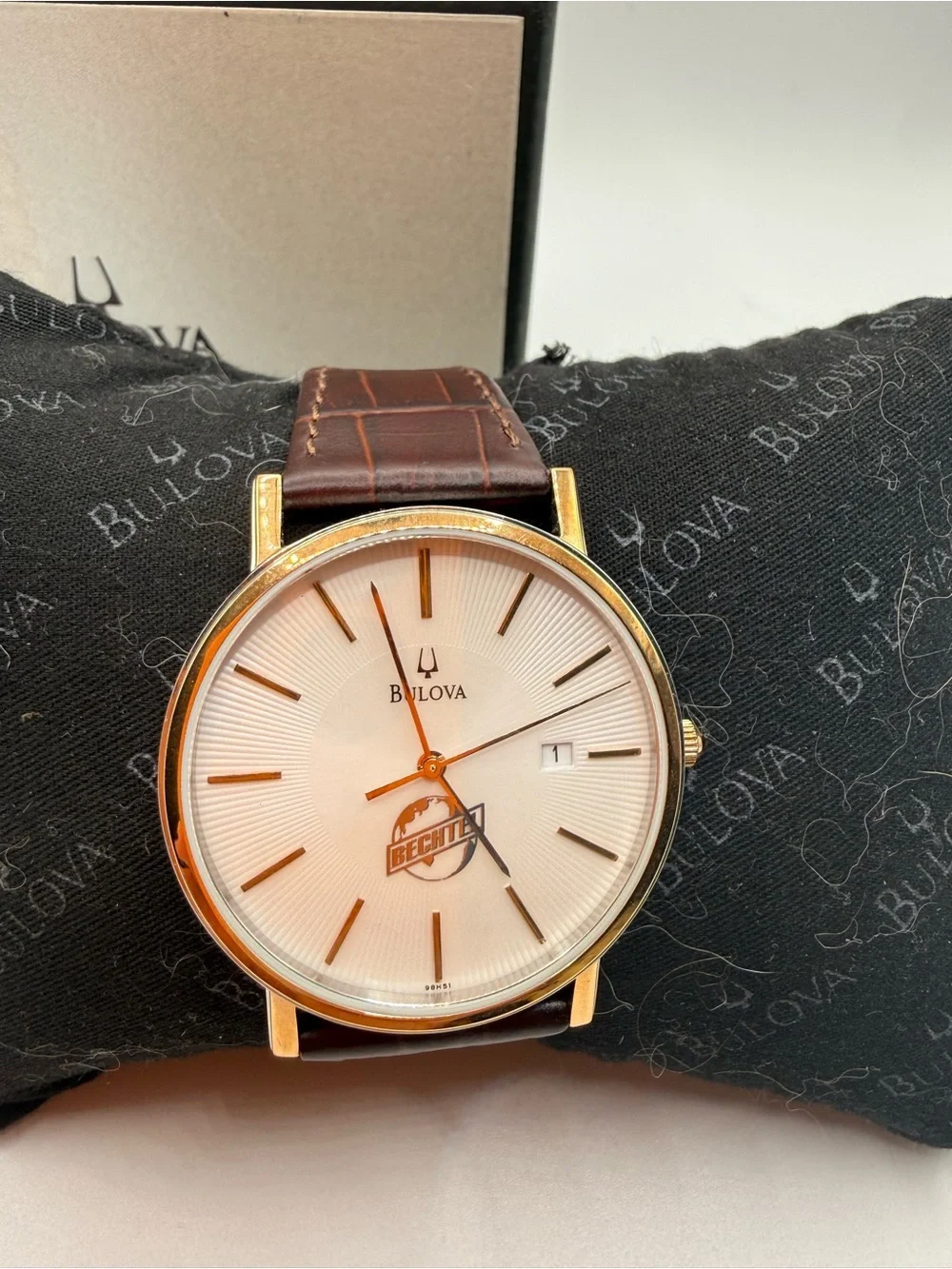 BULOVA Mens Classic Look Bechtel Recognition  Stainless Steel Genuine Leather